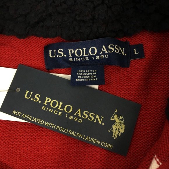 US Polo Assn. Quarter Zip Mock Neck Sweater Large Engine Red Stripe - Picture 9 of 10
